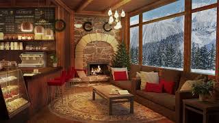 Ski Resort Cafe with Relaxing Instrumental Jazz Music for Work \u0026 Study - Snowy Day!