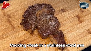 Cooking a steak in a stainless steel pan #cooking #steak #recipe e