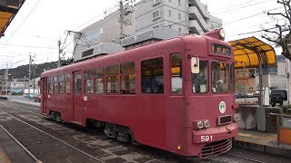 【60P】とさでん交通桟橋線590形・200形・800形到着・発車シーン　桟橋車庫前にて　590形乗車動画　はりまや橋→桟橋通四丁目