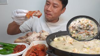 묵은지올려서먹어야제맛이죠😍누룽지삼계탕먹(Samgyetang mukbang)1080p60