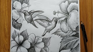 how to draw easy bird and flowers step by step with pencil sketch for beginners,easy bird drawing