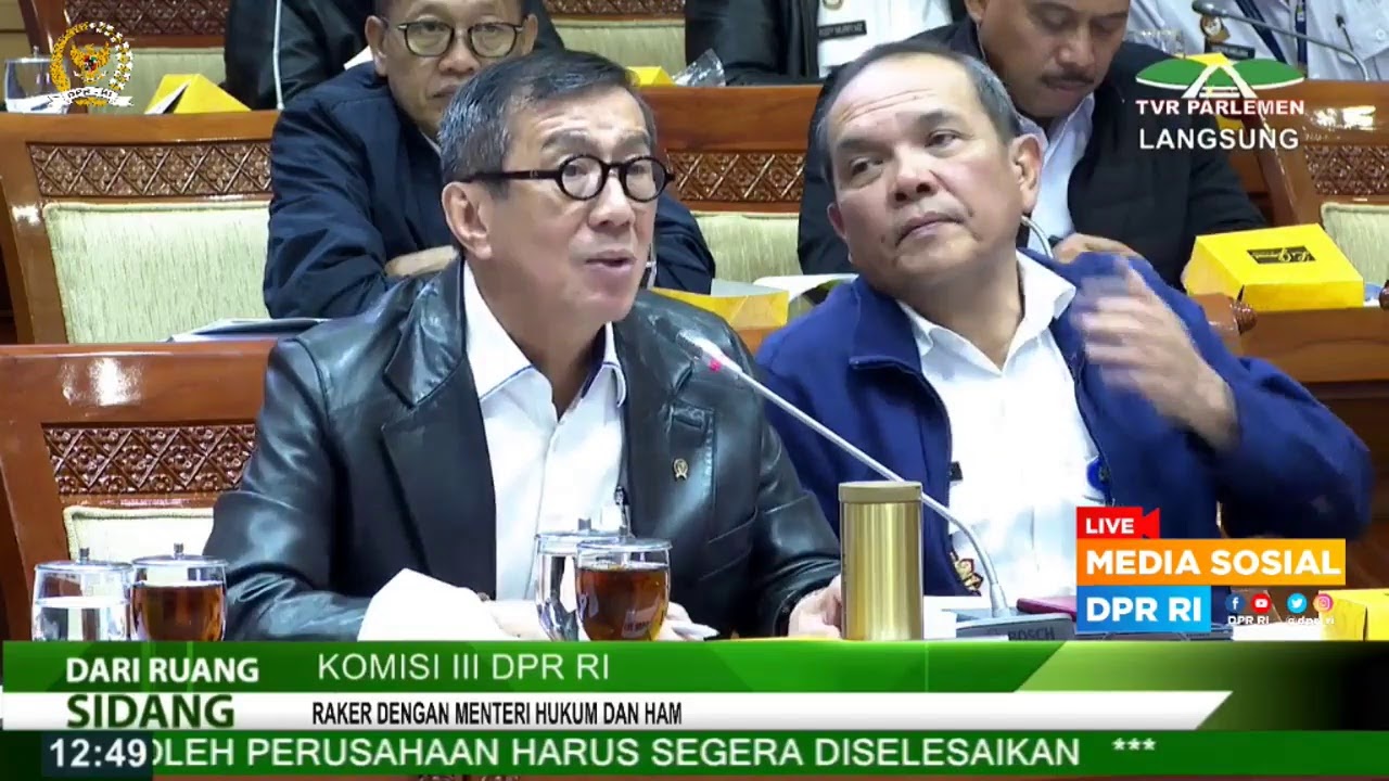 LIVE STREAMING - Komisi III DPR RI Rapat Kerja Dengan Menteri Hukum Dan ...