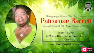 Patramae Barrett || Funeral service || January 18, 2026