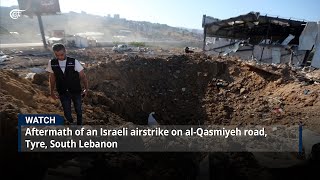 Aftermath of an Israeli airstrike on al-Qasmiyeh road, Tyre, South Lebanon