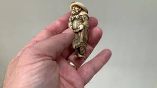 Antique Ivory Netsuke with Shoki and an Oni on his hat.