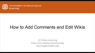 How to Add Comments and Edit Wikis