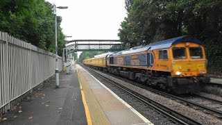 (4K) GBRf 66752 + Network Rail MK2s + GBRf 66749 at Ewell East on 1Q69. 15.08.20