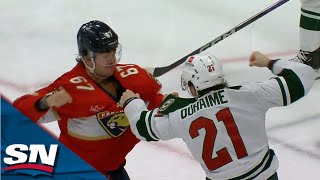 Panthers' William Lockwood Helped Off Ice After Dropping Gloves With Wild's Brandon Duhaime