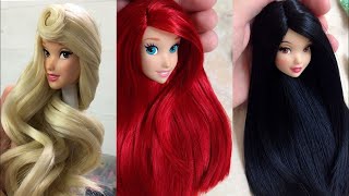 Disney Princess Doll Makeover ~ DIY Miniature Ideas for Barbie ~ Wig, Dress, Faceup, and More!
