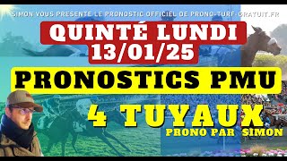 Pronostic Quinté du Lundi 13/01/2025 : Pronostics PMU, 4 Tuyaux, Bases Solides et Tocard du jour