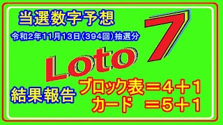 #ロト７　#当選数字予想　令和２年１１月１３日（３９４回）抽選分当選数字予想、前回結果分析