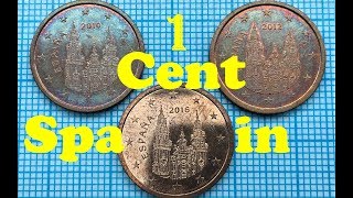 1 cent Spain Euro coins regular coinage ♫ 1 euro ciento España Monedas de euro Emisión Regular