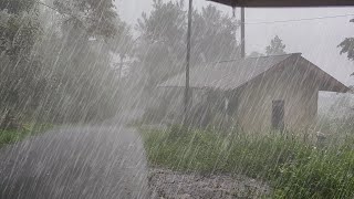 Extreme heavy rain hit indonesia's mountain villages, super heavy rain 3 hours, rain sound for sleep