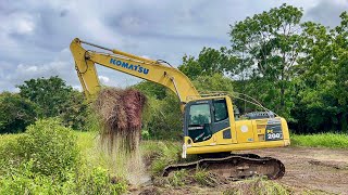 KOMATSU PC200-8M0 ทีมงานส.เด่นชัยเสาปูนตักหญ้าคาออกจากสระน้ำขนาด2ไร่