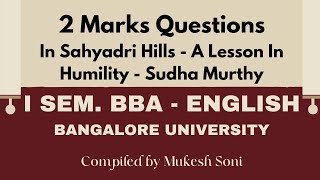 In Sahayadri Hills : 2 Marks Questions : I Sem. BBA  English - BU