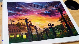 How To Paint A Sunset Cityscape...|| Acrylic Painting Tutorial...