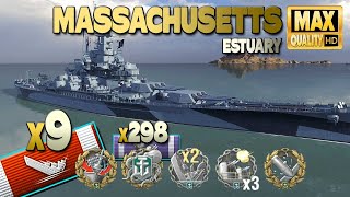 Battleship Massachusetts: 9 ships destroyed! World of Warships