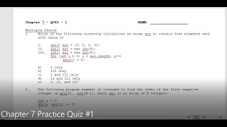 JAVA - Lesson #83 - Arrays Chapter 7 Practice Quiz #1