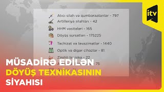 Qarabağda müsadirə edilmiş döyüş texnikası, silah və sursatın siyahısı açıqlanıb