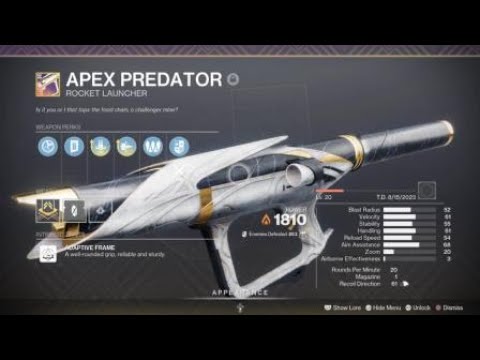 Destiny 2 Crafting Personal God Roll Apex Predator - YouTube