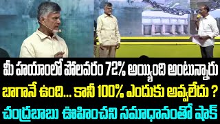 మీ హయాంలో పోలవరం 72% అయ్యింది అంటున్నారు. బాగానే ఉంది. కానీ 100% ఎందుకు అవ్వలేదు? చంద్రబాబు సమాధానం