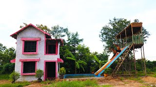 Amazing Three In One! Build The  Most Beautiful Two Story Mud Villa With Swimming Pool & Water Slide