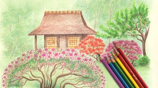 Como Dibujar Paisaje facil con lapices de colores