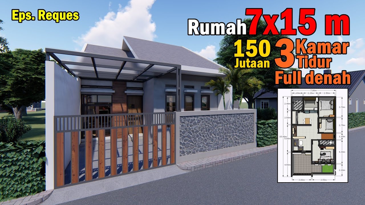 Desain Rumah Ukuran 7x15 Dengan 3 Kamar Tidur - Homecare24