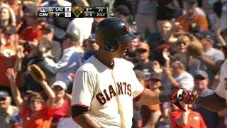 LAD@SF: Adrianza drives in a run with a base hit