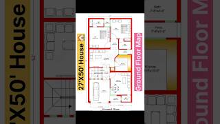 27' X 50' House Plan || 27 by 50 Home Plan || Ground floor with 2Bhk , Car Parking Dr #shorts