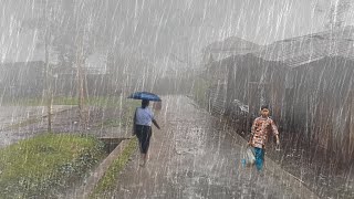 Rainstorm \u0026 Thunder in a Peaceful Village~Walking in the Rain for Deep Relaxation | RAIN SOUNDS ASMR