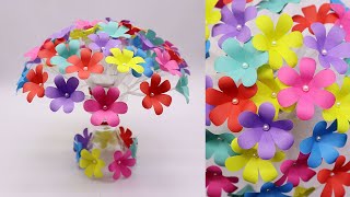 Plastic Bottle Flower Vase Craft | Home Decor Ideas | DIY Paper Flowers Guldasta