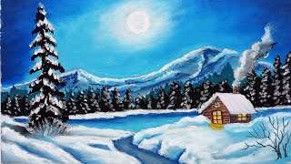 OIL PASTEL DRAWING/Full Moon Winter drawing//easy drawing