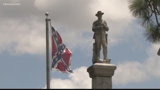 Dozens call for Confederate memorial, flag to be moved from Eastman courthouse