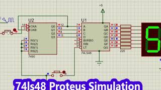 74LS48 and 74LS90 BCD to 7-Segment decoder Proteus Simulation