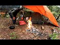 acampamento com chuva pesada frio e pesquei jundiá com o rio cheio.peixe frito na barranca.