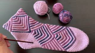 Tunisian crochet Socks // Носочки в стиле пэчворк тунисским крючком. Обзор и анонс платного МК.