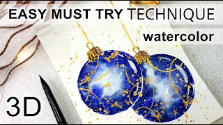 EASY Watercolor Christmas Card Ornament Holiday Baubles Beginner Step by Step