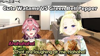 Lui and Watame Taking on The Challenge of Eating Bell Peppers That Watame Really Hates