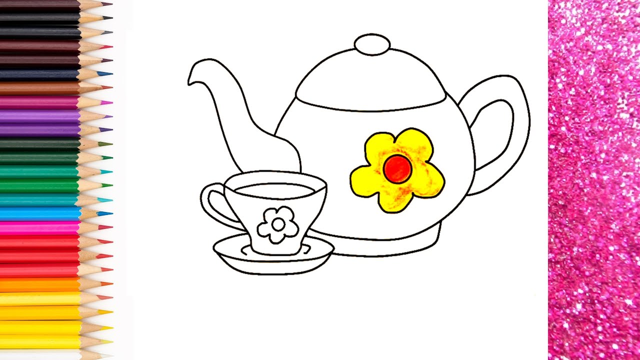 Tea Pot Drawing, Colouring And Painting For Toddlers L & Kids L How To ...