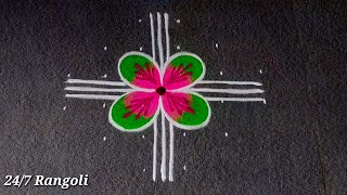 6x2 Dots Easy Daily Muggulu Design🍀 24/7 Rangoli 🌺 Simple Rangoli Designs 🌺 Flower Muggulu with dots