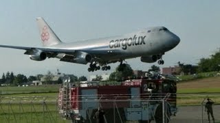 Cargolux Boeing 747 spectacular landing on an airfield in Dübendorf, Switzerland!