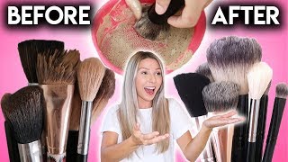 CLEANING MY MAKEUP BRUSHES FOR THE FIRST TIME! *SATISFYING*