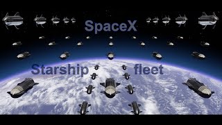 SpaceX fleet of 100 Starships leaving Earth orbit