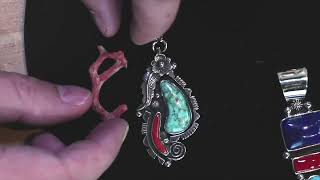 Kingman Turquoise and Red Coral pendant