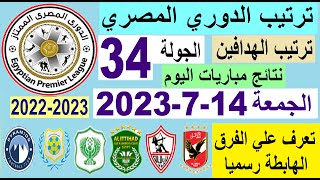 ترتيب الدوري المصري وترتيب الهدافين اليوم الجمعة 14-7-2023 في الجولة 34