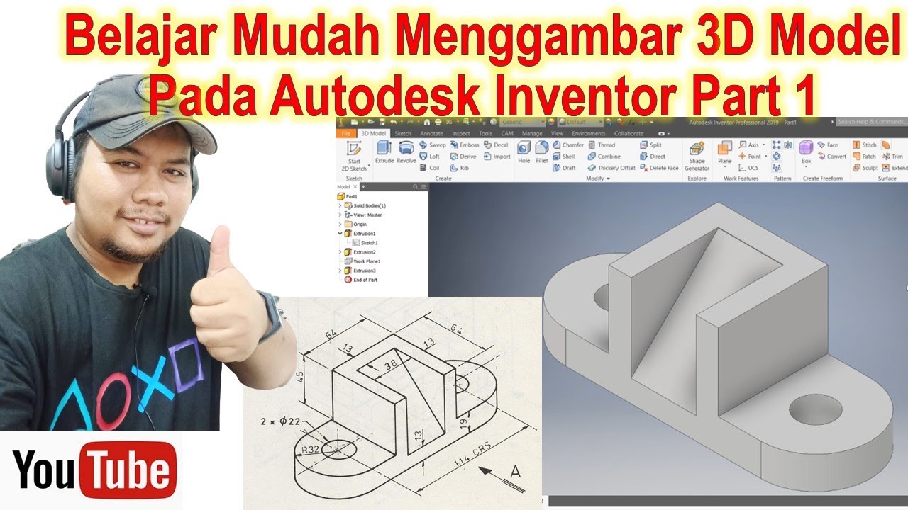 Belajar Mudah Menggambar 3D Model Part 1 Dengan Autodesk Inventor ...