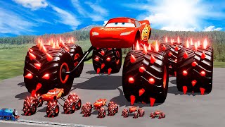 Big & Small Spider McQueen Monster Truck  Spiked Thorns vs Thomas the Train BeamNG.drive