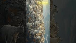 Herd of White Goats on Cliffside, Cautiously Watching from Afar! 🐐⛰️ | Wild Goat Behavior