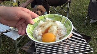 【ランエボで犬とキャンプ】キャンプの朝ごはんで卵かけご飯がメチャウマ